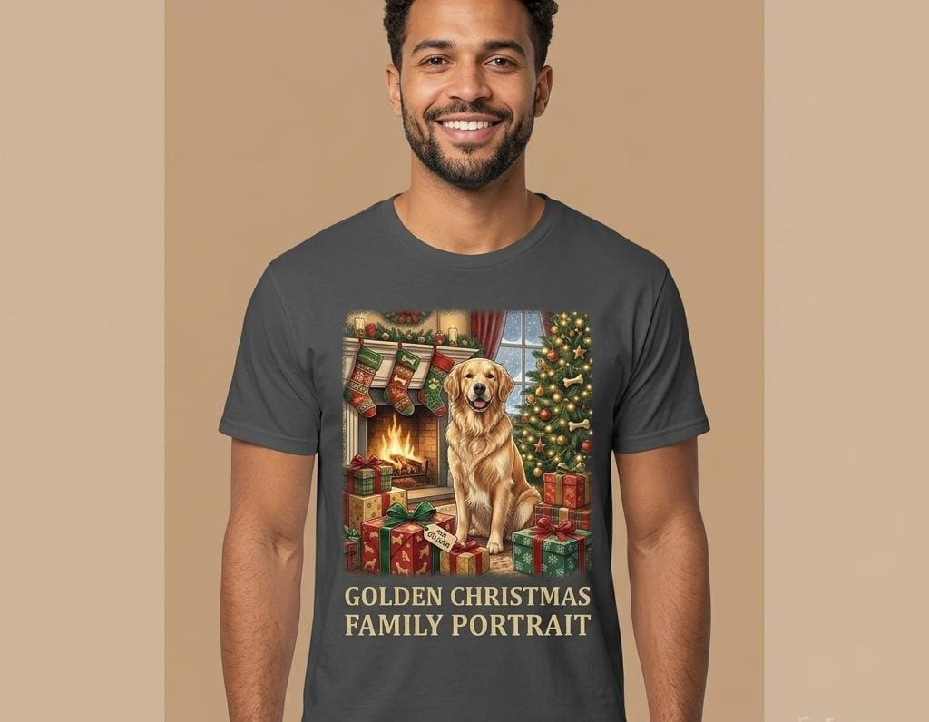 Golden Retriever Christmas Family Portrait | Holiday T-Shirt
